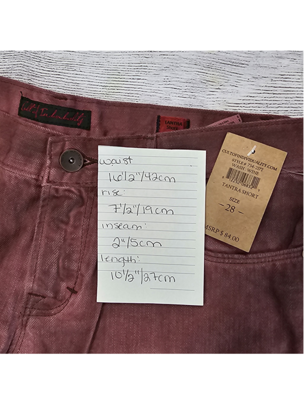 NWT Cult of Individuality maroon/burgundy shorts, frayed edge, sz 28 - Picture 2 of 9